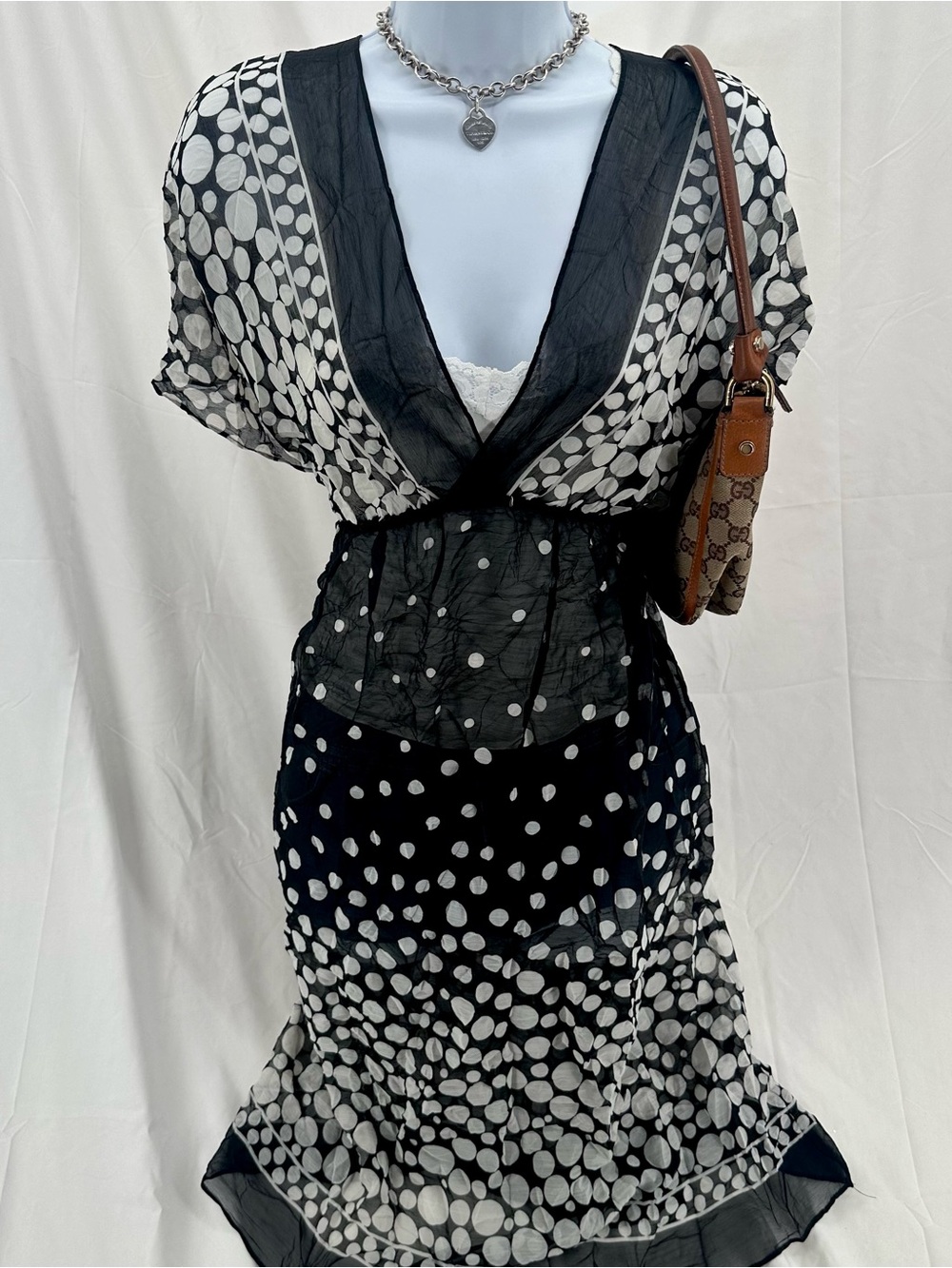 Plus Size Babydoll Polkadot 2000s Style Sheer Coverup Lane Bryant Mini Dress